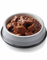 Delicious Canned Beef Stew in Pet Bowl  Close up Studio Shot