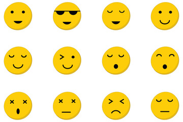 Emojis icons vector set. Emojis face icon set. High quality vector round yellow cartoon emojis faces. Smile emojis vector illustration.