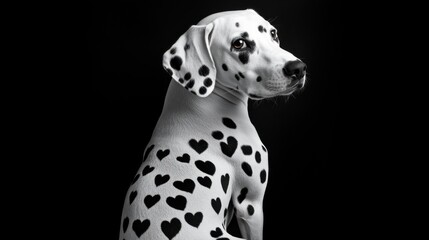 imagine a realistic photo of a Dalmatian dog sitting. The stock