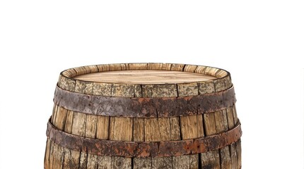 Fototapeta premium Aged wooden wine barrel with rusty iron bands, old, red wine