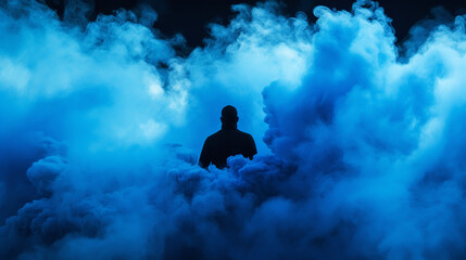 Fototapeta premium Person standing in between color smoke bombs