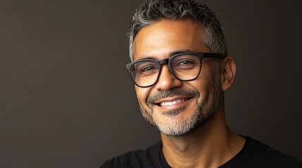 Obraz premium Smiling Hispanic Man with Glasses in a Natural Setting