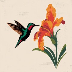 Obraz premium Hummingbird drinking nectar from an orange lily