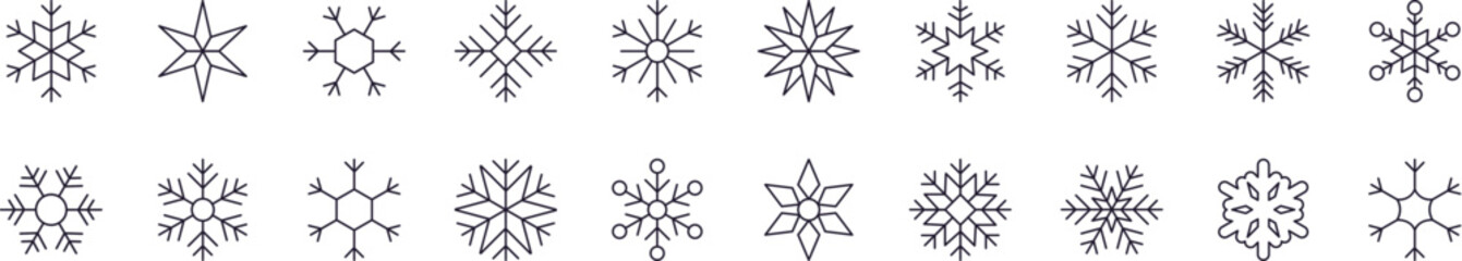 Obraz premium Simple Linear Icon of Snowflakes. Editable Stroke. Minimalistic Linear Pictogram for Design of Cards, Apps, Banners, Posts