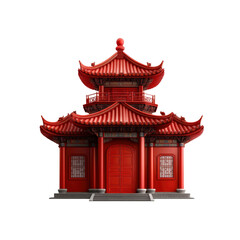 Fototapeta premium Traditional Chinese Pagoda Architecture - Red Temple 3D Render