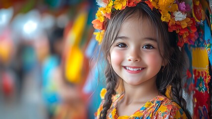 Fototapeta premium A bright and clear image, 8k high definition children participating in a multicultural fair, enjoying games and activities from different countries 