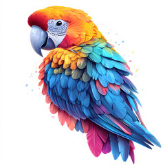 Obraz premium A stunning parrot showcases its vivid plumage in a lush environment. On white background