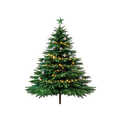 Fototapeta premium Illuminated Christmas Tree with Silver Ornaments and Star