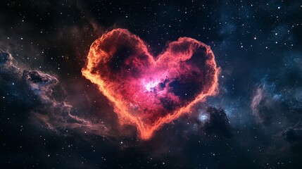 Obraz premium A surreal heart-shaped cloud in a cosmic setting, with a dark background filled with stars, Artistic style