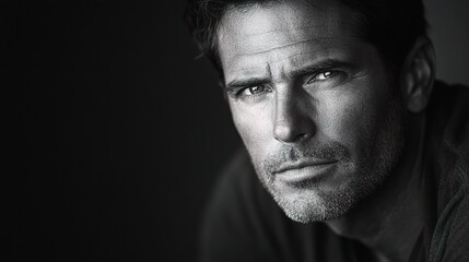 Contemplative Black and White Portrait of Thoughtful Man