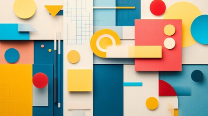 Fototapeta premium Abstract composition with colorful squares and circles