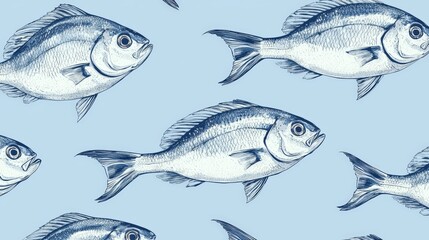 Illustration of fish in a seamless pattern