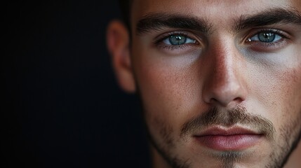 Obraz premium Close-Up Portrait of Young Man with Striking Blue Eyes