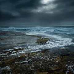 Fototapeta premium A storm brewing over the interface where the murky swamp water blends with the deep blue of the ocean, water, ocean