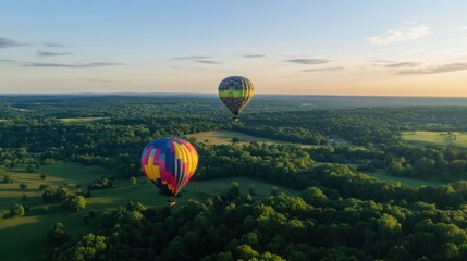 Fototapeta premium Bright hot air balloons floating over a scenic landscape