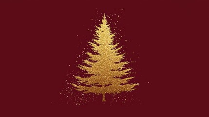 Elegant golden Christmas tree on a red background
