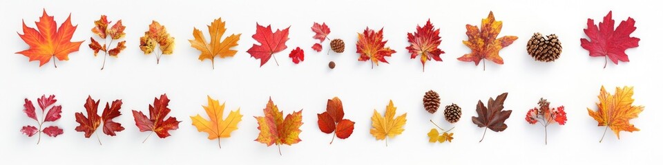 Fototapeta premium Autumn Maple Leaf Collection: A Set of Vibrant Red, Yellow, and Orange Leaves Isolated on White Background