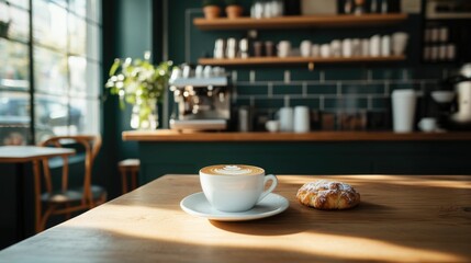 Obraz premium A person enjoying a warm cup of coffee and a freshly baked pastry in a cozy inviting caf setting creating a moment of relaxation and indulgence during the morning hours