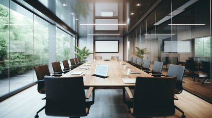 Fototapeta premium Modern Luxury Empty Conference Room With Table Chair Light