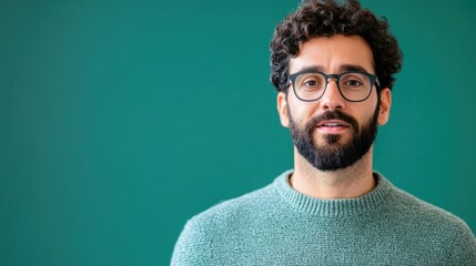 Obraz premium Earnest Student Seeking Clarification from Instructor in Classroom Setting Young man with glasses and beard wearing a sweater intently listening and asking questions during a lecture or lesson
