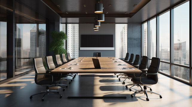 Modern Luxury Empty Conference Room With Table Chair Light