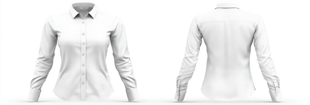 White long sleeve button-down shirt for women, front and back view.