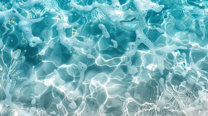 Fototapeta premium Abstract turquoise water surface with light reflections and foam.