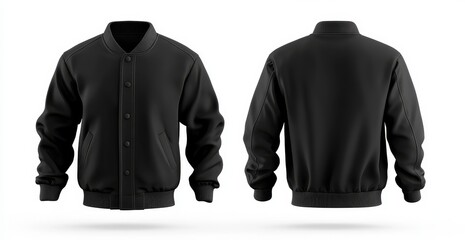 Black bomber jacket mockup isolated on white background.