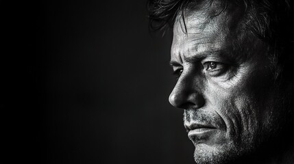Fototapeta premium Contemplative Portrait of a Man in Black and White Setting