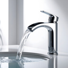 Faucet and water flow. Kitchen water mixer. Water tap made of chrome material Kitchen water mixer. Water tap made of chrome material.