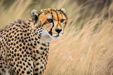 Cheetah in tall grass displaying its hunting instincts and grace