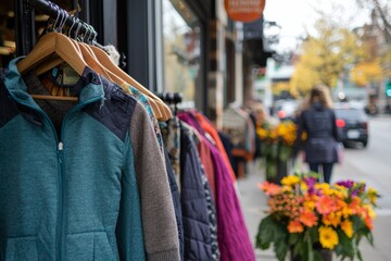Obraz premium A local clothing store with vibrant displays of autumn outfits for Small Business Saturday