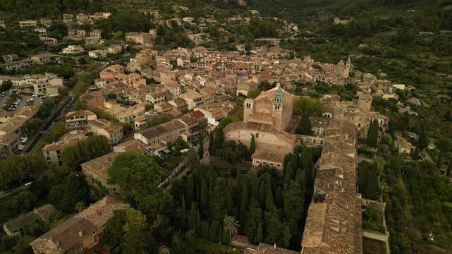 Medieval buildings and the royal residence of the king Sancho of Majorca in Valldemossa, Mallorca, Spain. 
