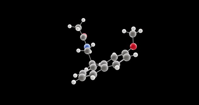 Agomelatine molecule, rotating 3D model of atypical antidepressant, looped video on a black background