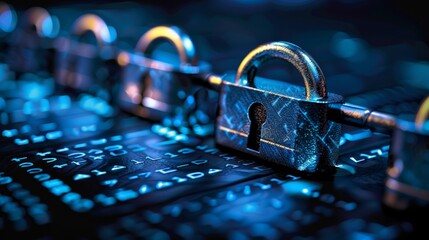 Cybersecurity Concept with Padlock on Digital Data Background Representing Mitigating Risks in Technology