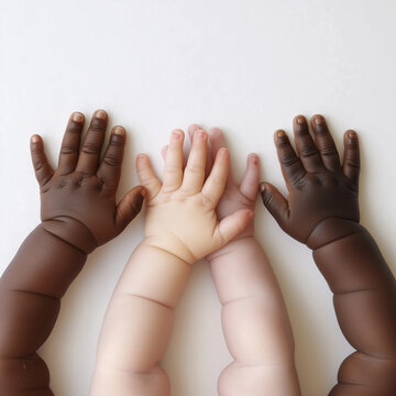 group of three babies of different races and genders