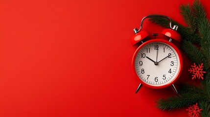 Red alarm clock with white numbers on a red background. The clock is set to the time of 10:00