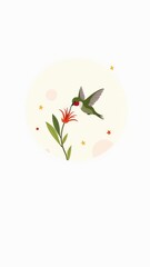 Hummingbird sipping nectar from flower illustration