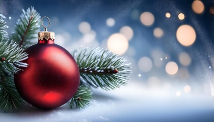 Obraz premium Christmas decoration with red balls and fir branches, winter card