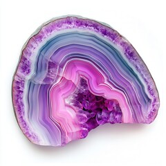 Obraz premium A vibrant slice of agate showcasing intricate purple and pink banding.