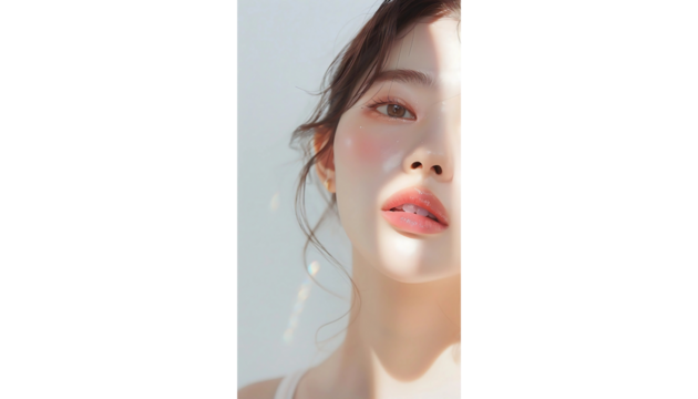 Sunlit Beauty Portrait: Close-up of a young woman's face, bathed in soft sunlight, showcasing her delicate features and radiant complexion.  A touch of elegance and natural beauty. 