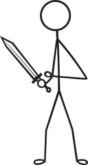 Stick man holding a minimalist sword