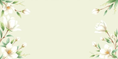 Watercolor floral frame with white magnolia flowers and green leaves, floral, soft