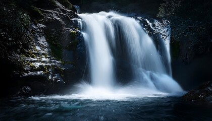 Fototapeta premium Splashing waves and beautiful waterfalls and dark tones.