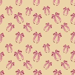 Fototapeta premium Easter Seamless Pattern: Pink Small Bow on Yellow Background