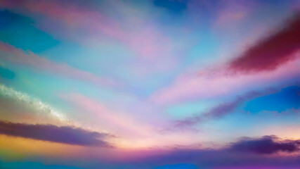 Obraz premium A dreamy pastel sky with fluffy white clouds. Ethereal gradient, calming and surreal atmosphere, serene and imaginative themes concept