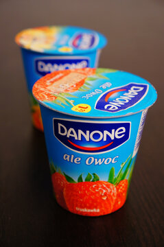Danone yogurt on table