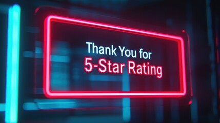 Obraz premium Thank you for 5-star rating sign urban setting digital art neon lights close-up customer feedback