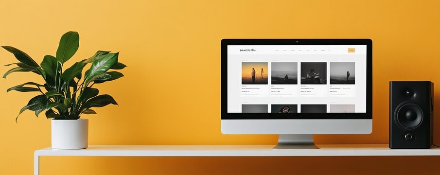 Subscription-based music website featuring curated playlists, dynamic visualizers, and album collections, music subscription UX, sound-centered engagement