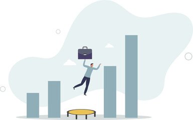 Obraz premium Business challenge, revenue rebound and recover from economic crisis or earning and profit growth jump from bottom concept.flat characters.